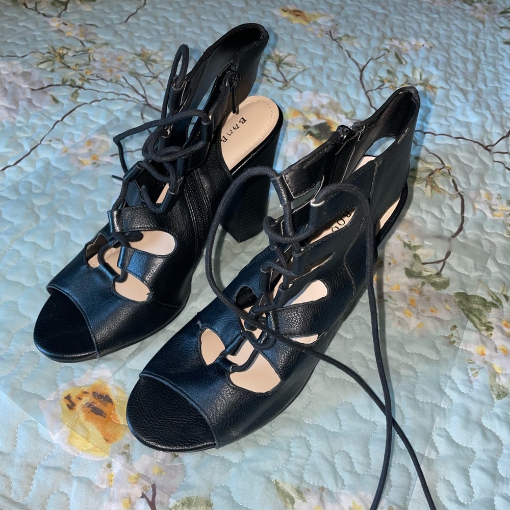 Bamboo Black Lace Up + Zip Heels